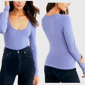 Free People Lucky You Layering Scoop Neck Top Blue M/L